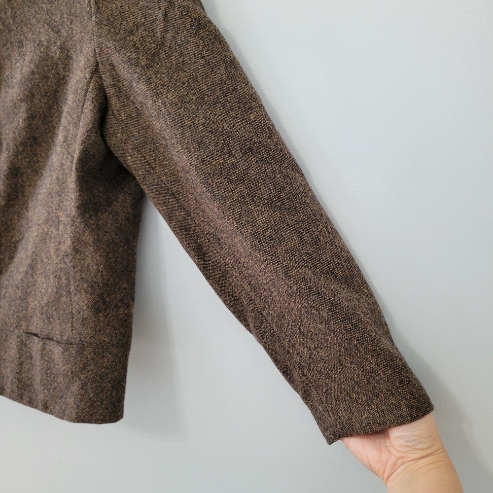 Sandro Women's Brown Tweed Wool Blazer Jacket Size 16 Minimal Classic Vintage - Picture 4 of 14